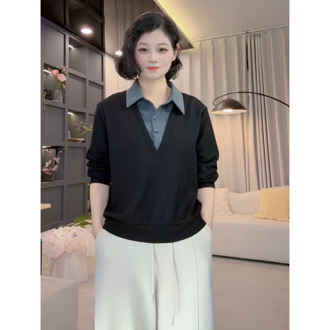 《一雅服饰》新款休闲时尚显瘦遮肉运动休闲假两件长袖上衣