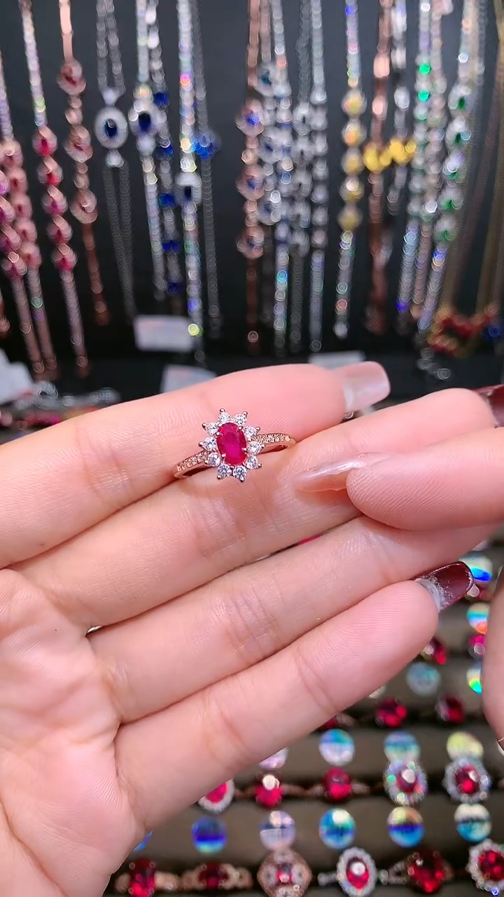 【闪购商品】红宝石戒指银S925镶嵌4.6玫瑰金