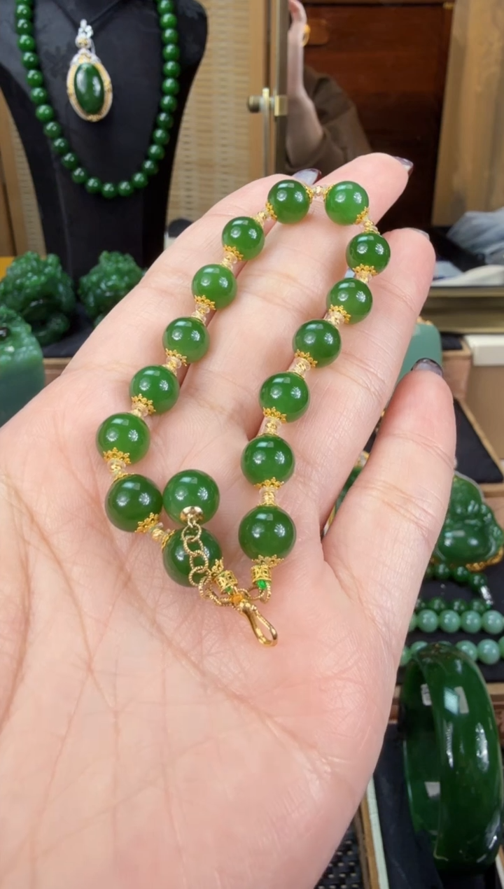 【闪购商品】和田玉（碧玉）手链18K金镶嵌  