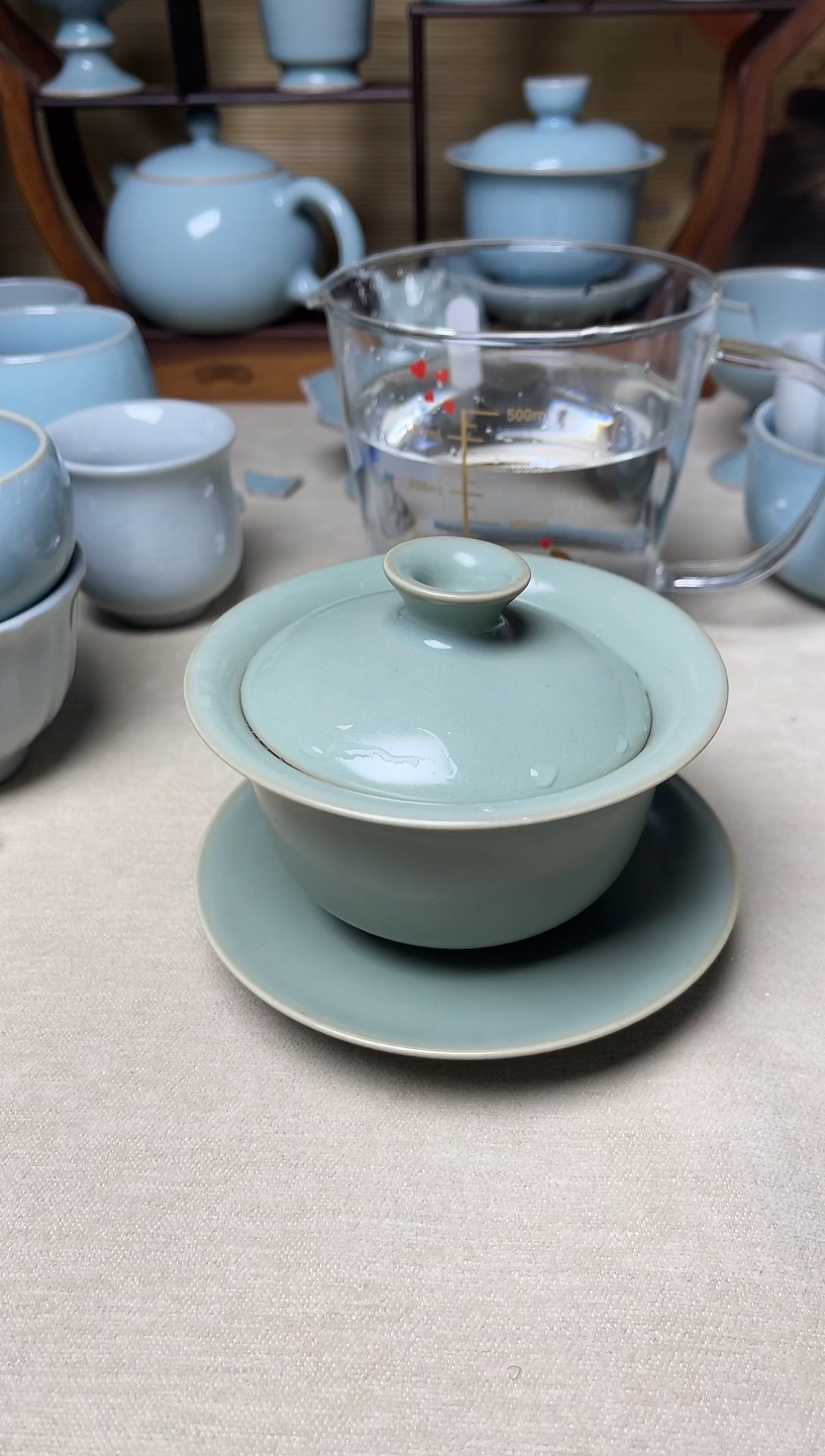 微瑕仿古釉不开片纯手工120cc三才元宝盖碗