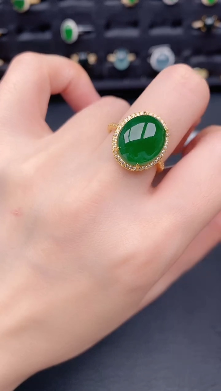 银S925镶嵌戒指翡翠天然a货翡翠247