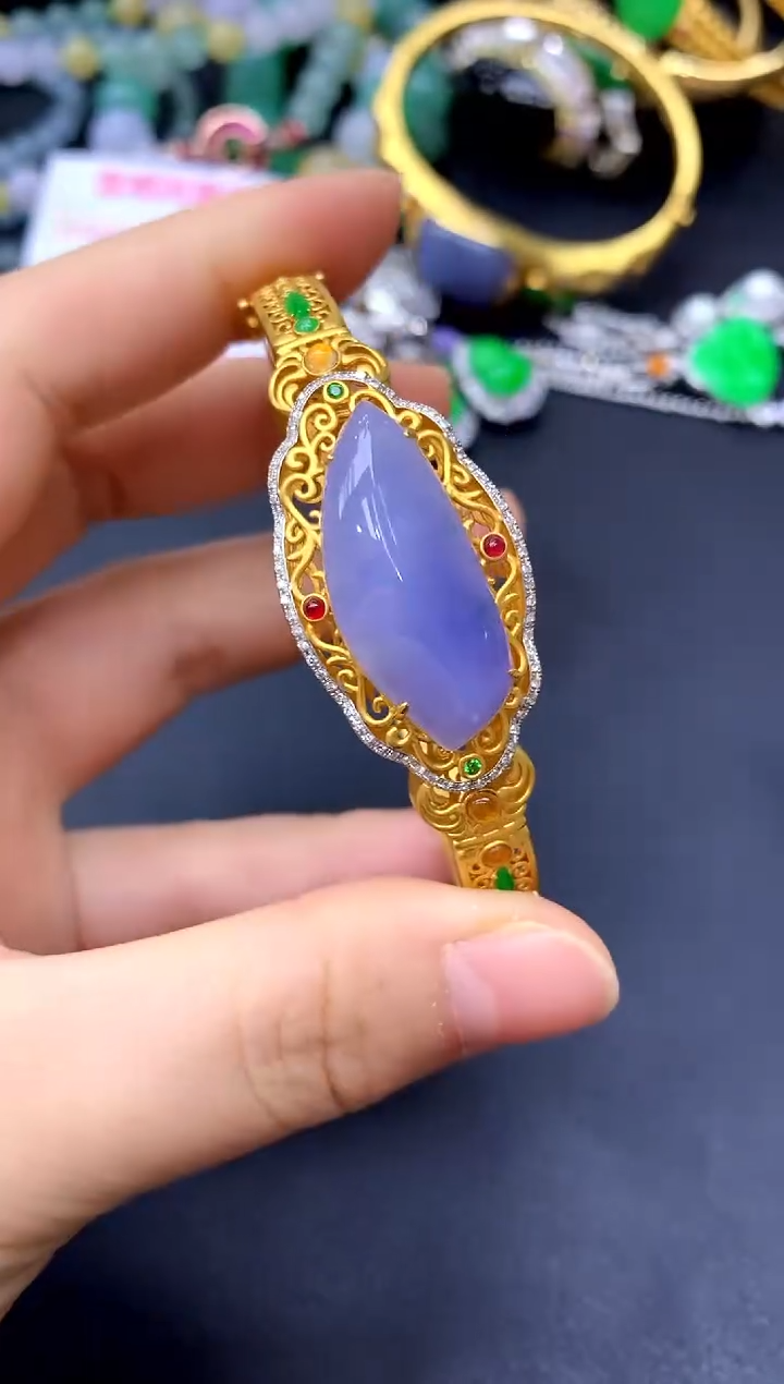 18K金镶嵌手镯翡翠457-中国好珍宝