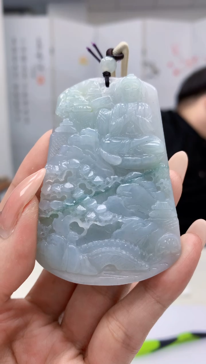 【闪购商品】定制翡翠未镶嵌5060MM-毛货挂件76