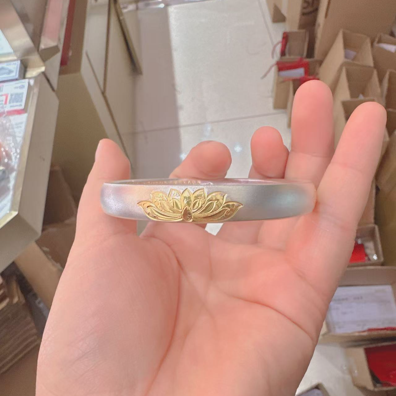 足银手镯 足银手镯  莲花描金手镯