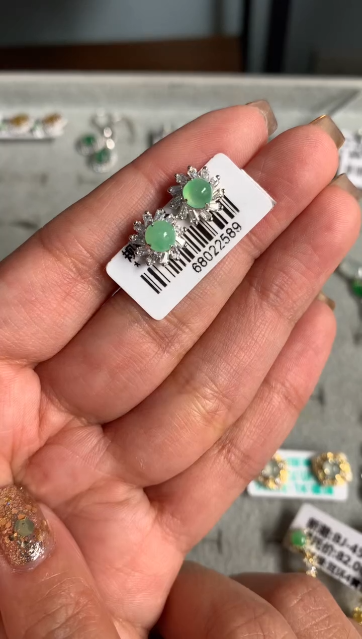 银S925镶嵌戒指翡翠耳饰