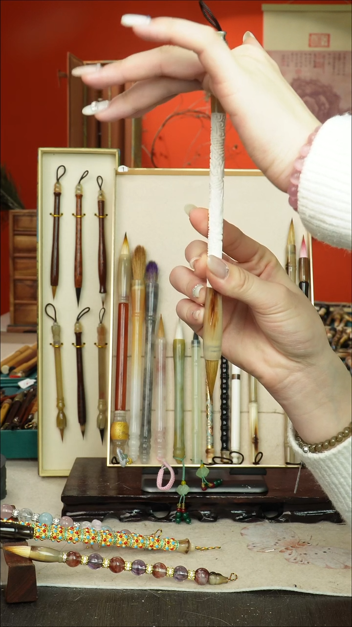 10号闪孤品高货毛笔链接 清水试笔 蘸墨不退