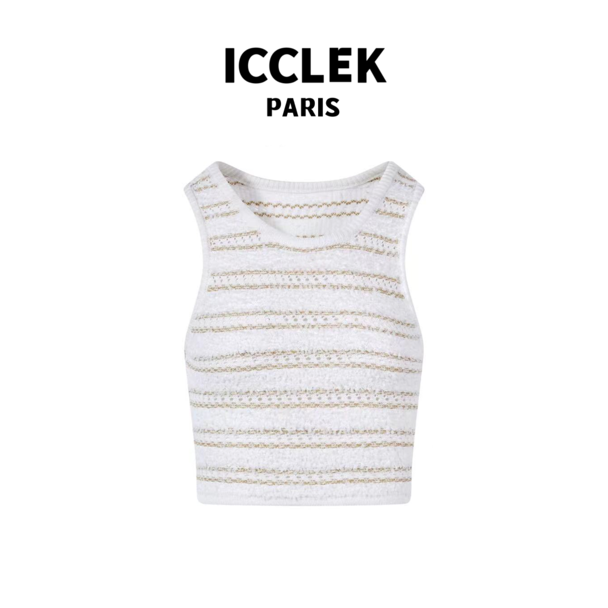 【玲姐专属】条纹 镂空 亮丝针织背心 无袖-2136