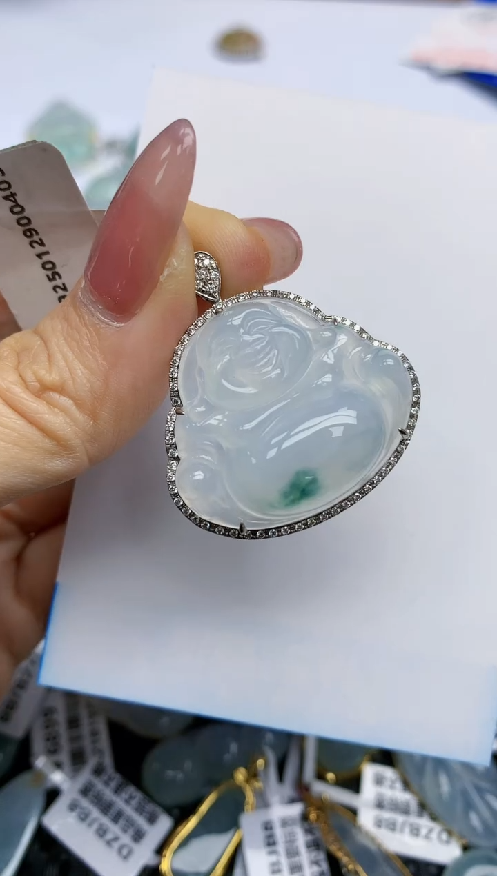 【闪购商品】翡翠挂件18K金镶嵌天然翡翠A货