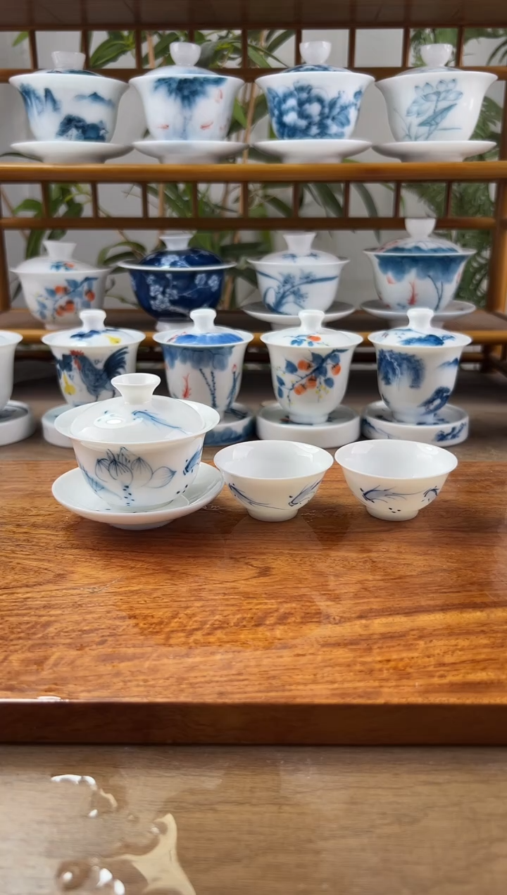 微瑕荷花鱼聚80ml三才+小玉兰杯2个