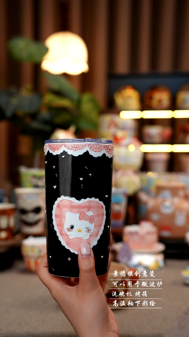 阿*.黑KT杯子景德镇手工手绘陶瓷233