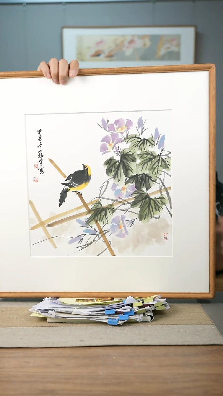 【闪购商品】书法美协副主-赵老师52*52带框花鸟作品