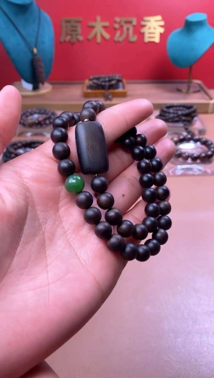 【闪购商品】沉香手串M沉水芽庄白棋08两圈+雷击顶珠沉香木雕