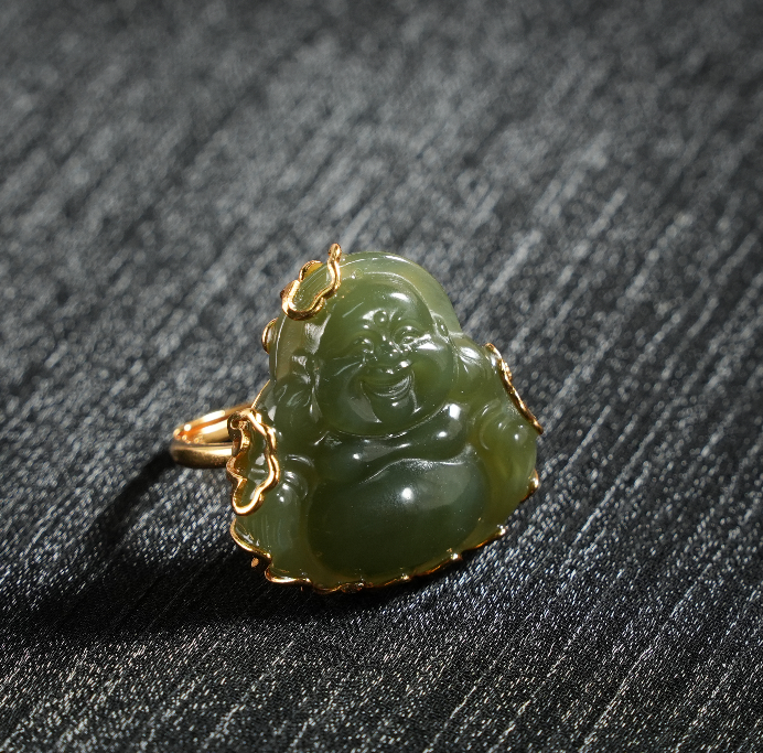 【老掌柜讲珠宝】和田玉碧玉佛公戒指 G081315