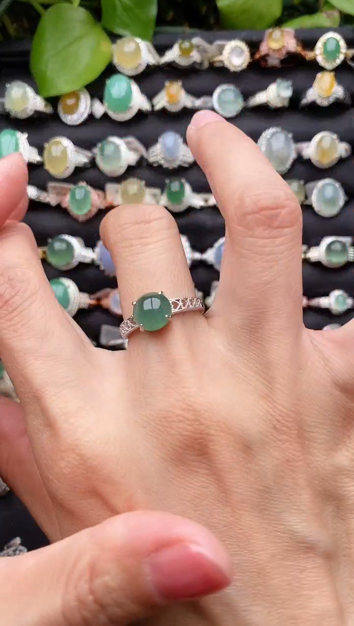 【闪购商品】翡翠戒指银S925镶嵌缅甸天然A货翡翠88  1-5