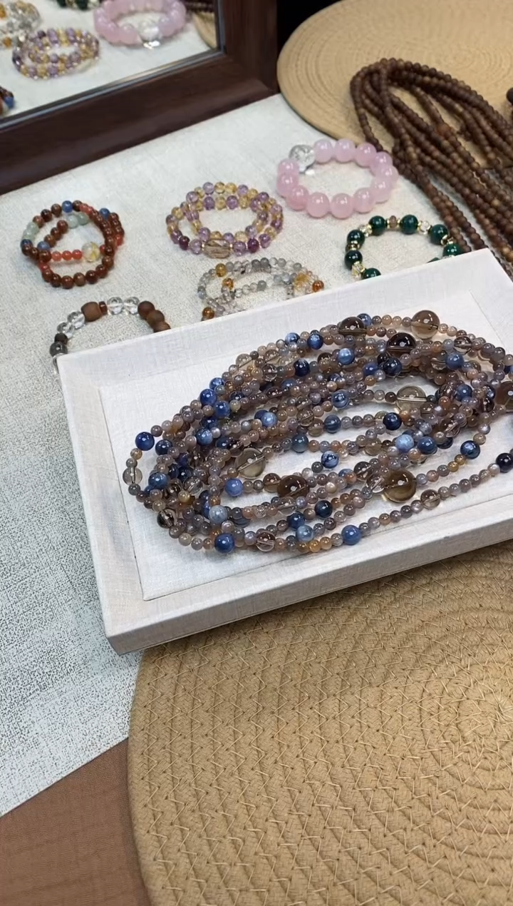 合金手链水晶《繁星》双轮黑金骨干蓝晶茶晶设计双圈5-6多样性发一