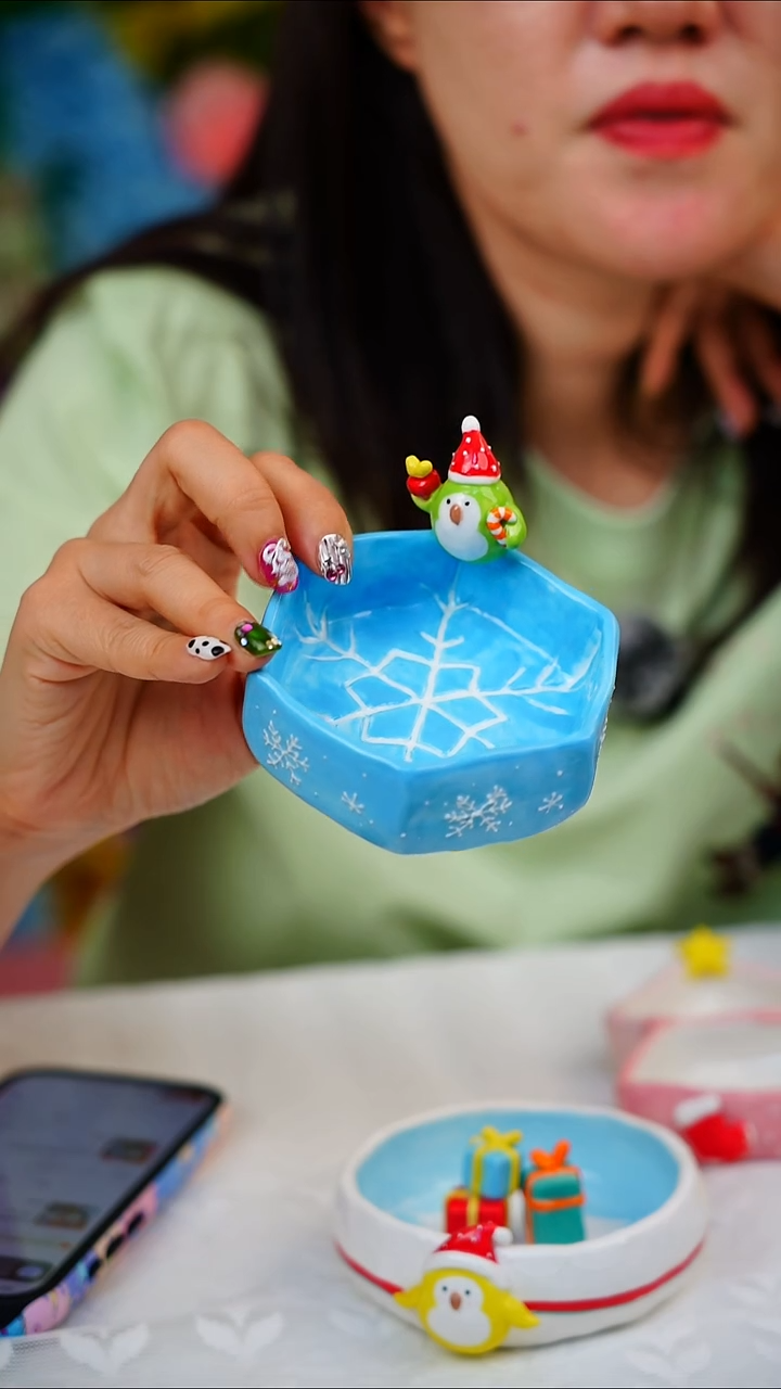 圣诞系列雪花六边碗绿和尚有帽子啾啾