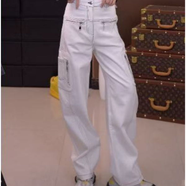 【灿灿专属】春季2025新款时尚潮牌撞色明线牛仔工装弯刀裤-1088