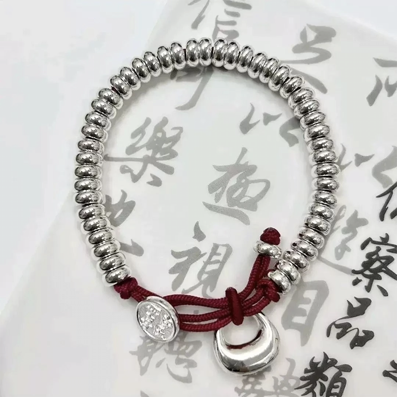 足银手链 57号链接【平安喜乐手链】足银999.9手链带证书礼盒包装