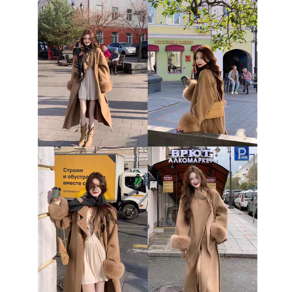 【】冬季气质百搭袖口狐狸毛高品羊毛大衣889120