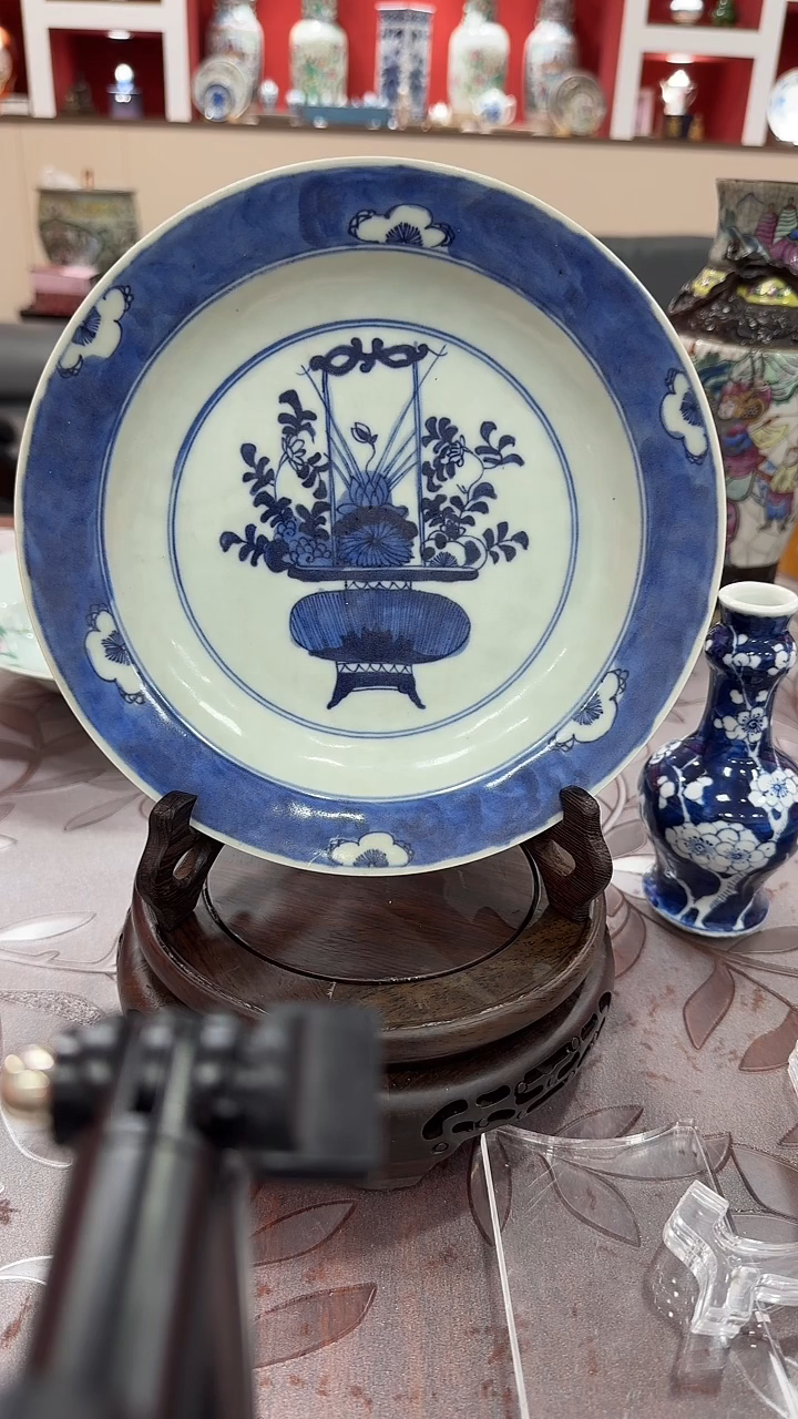 吊兰花有冲22cm青花盘