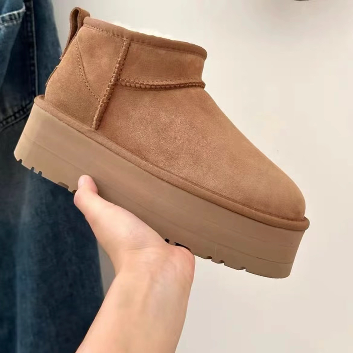 2025新款雪地靴厚底5cm周冬雨同款款真皮时尚百搭冬保暖C