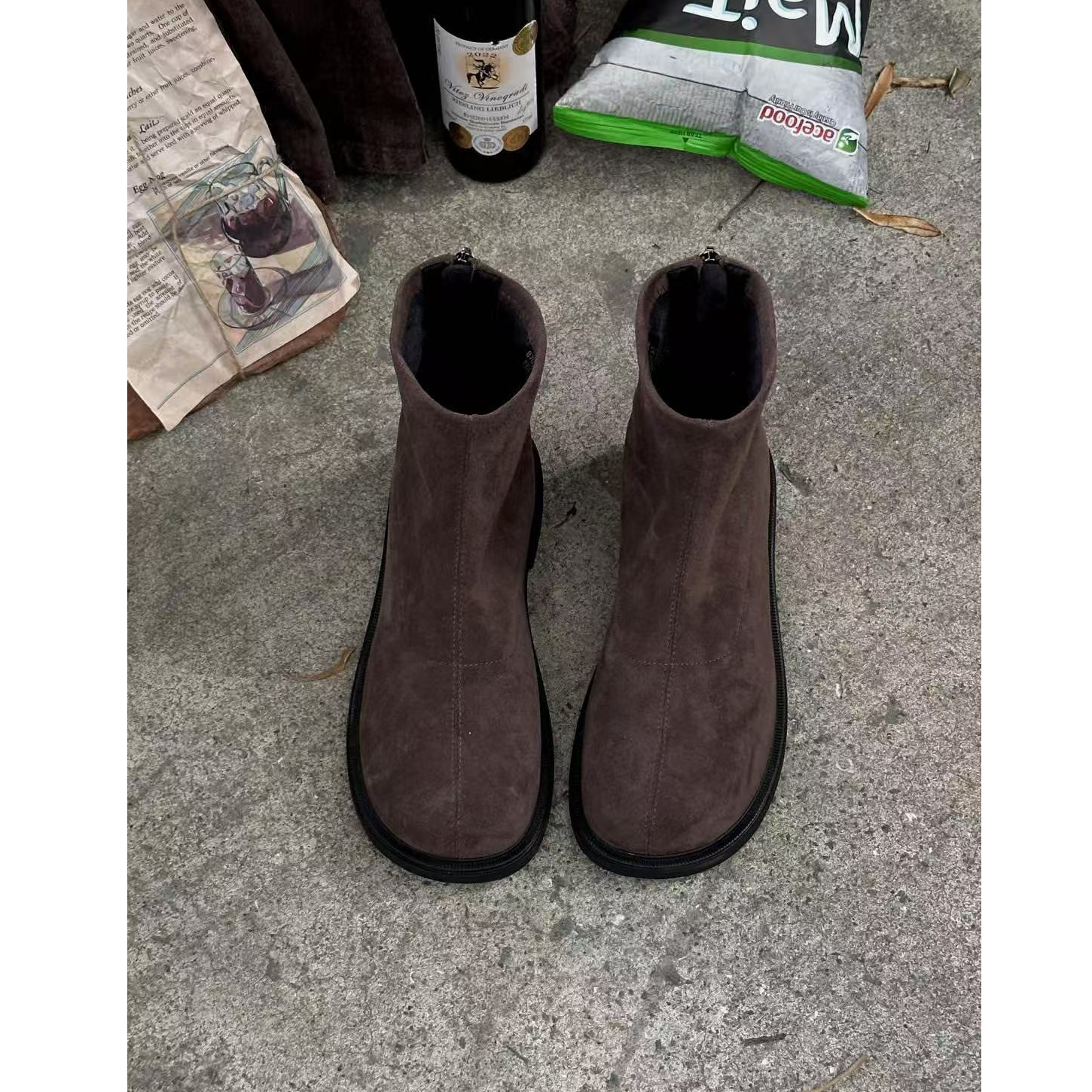 低跟瘦瘦靴圆头后拉链弹力平底拉链弹力靴瘦瘦靴秋季2122-57M