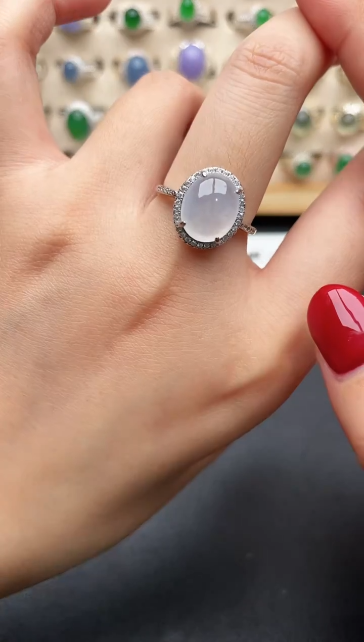 银S925镶嵌戒指翡翠一物一证一礼盒