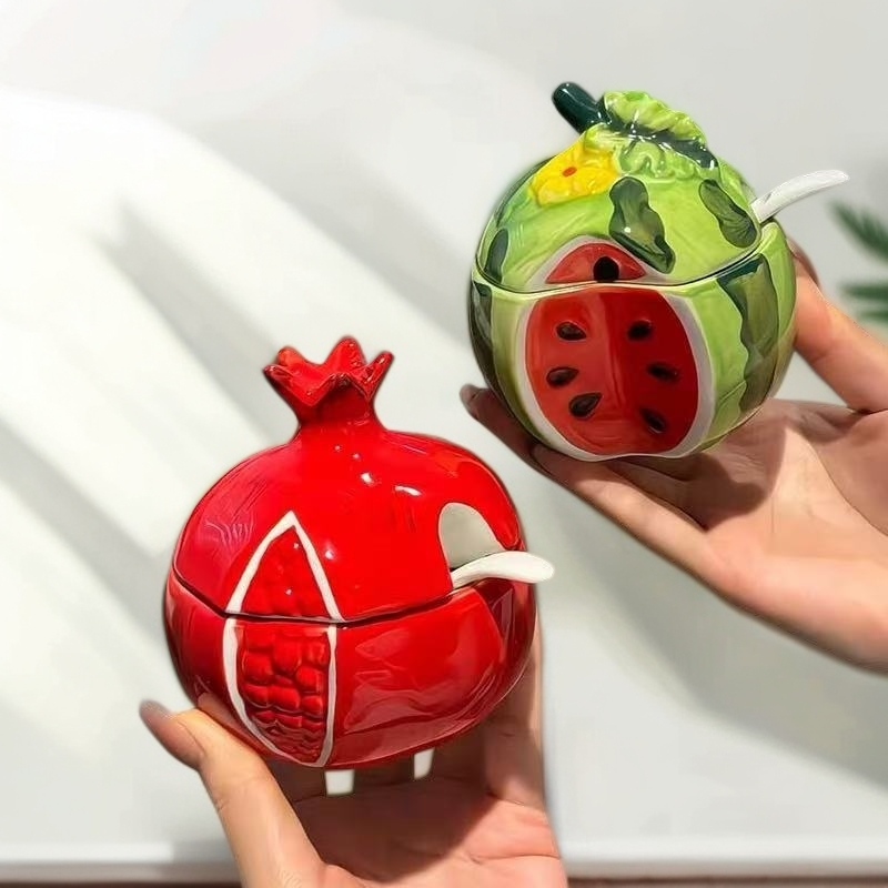 外贸陶瓷西瓜 石榴200毫升小调料罐