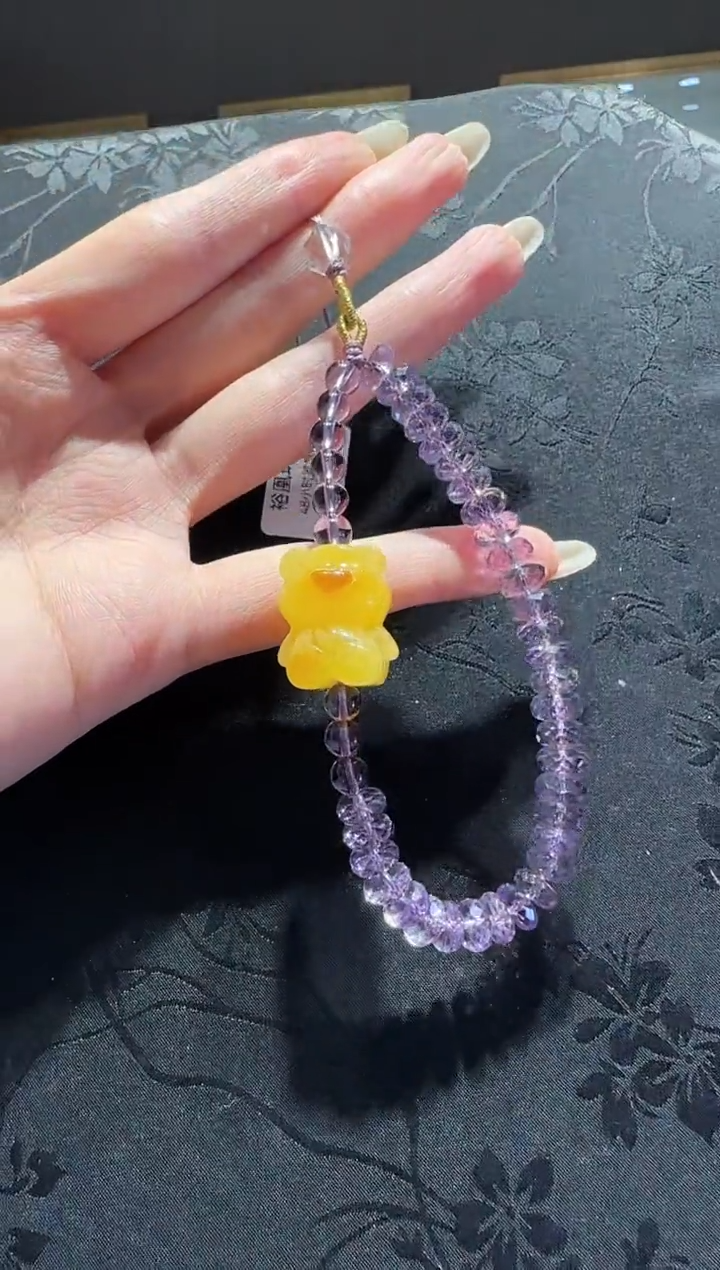 【闪购商品】紫晶手机链未镶嵌紫水晶蜜蜡小熊手机链