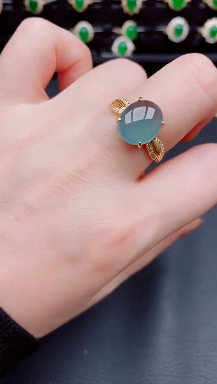 【闪购商品】翡翠戒指银S925镶嵌天然a货翡翠91