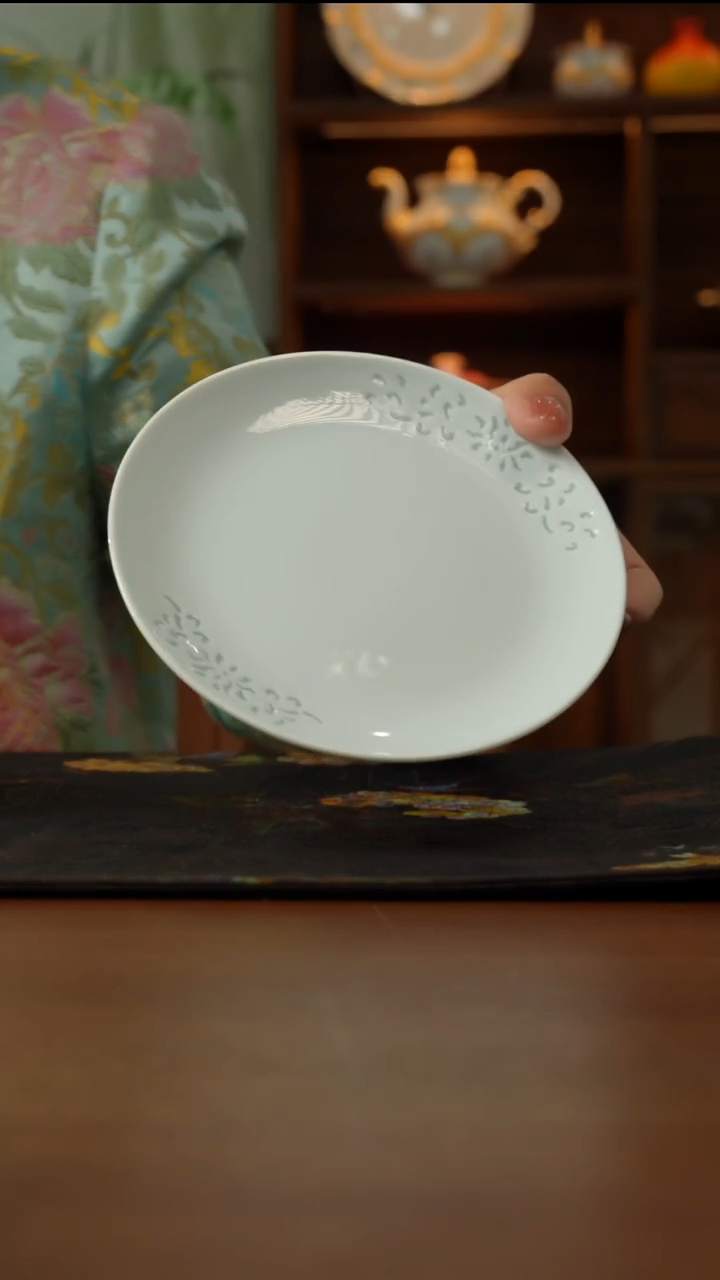 瓷片6英寸骨碟玲珑瓷宝石青【6个装】