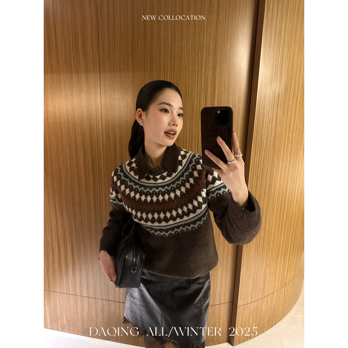 许大晴【安第斯】慵懒风费尔岛提花针织加厚毛衣D4A243