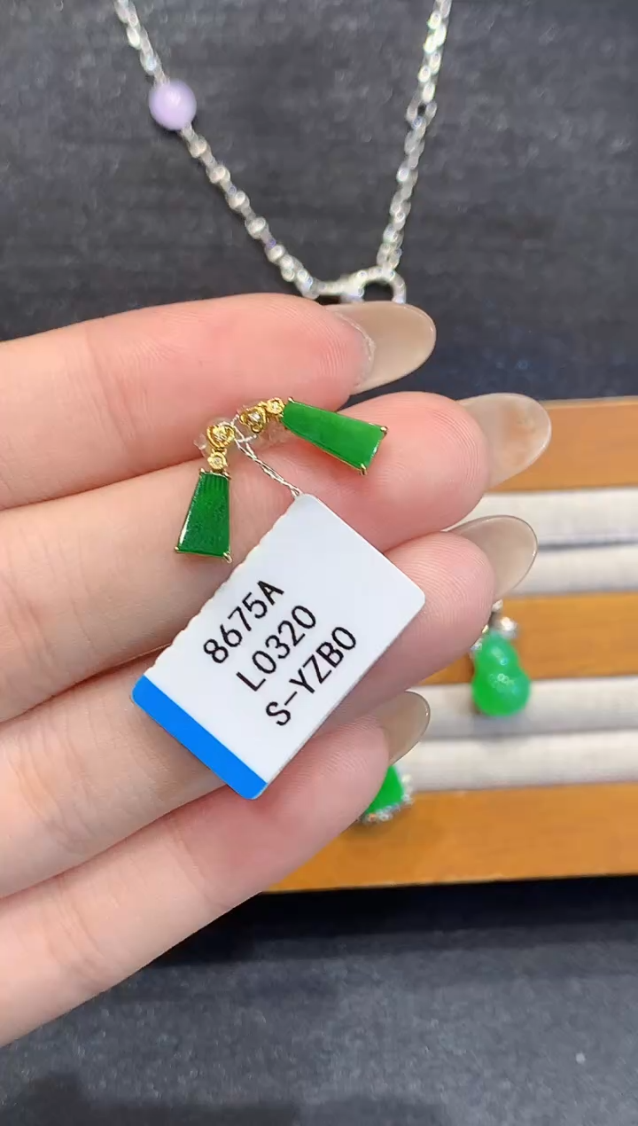 18K金镶嵌翡翠耳饰L多样性发其一