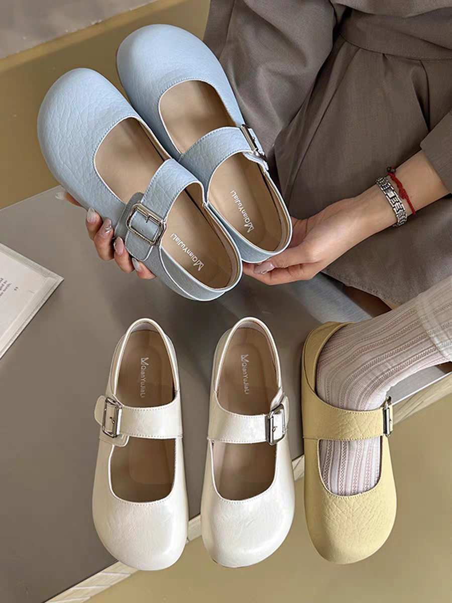 【鞋爱】130-1复古玛丽珍鞋女夏季皮带扣软平底单鞋配裙子芭蕾舞鞋