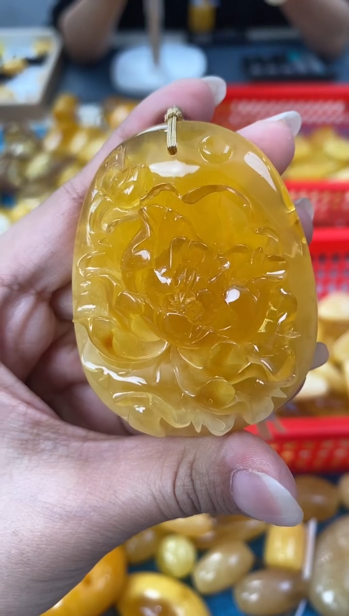 【闪购商品】琥珀裸石未镶嵌天然琥珀蜜蜡牡丹