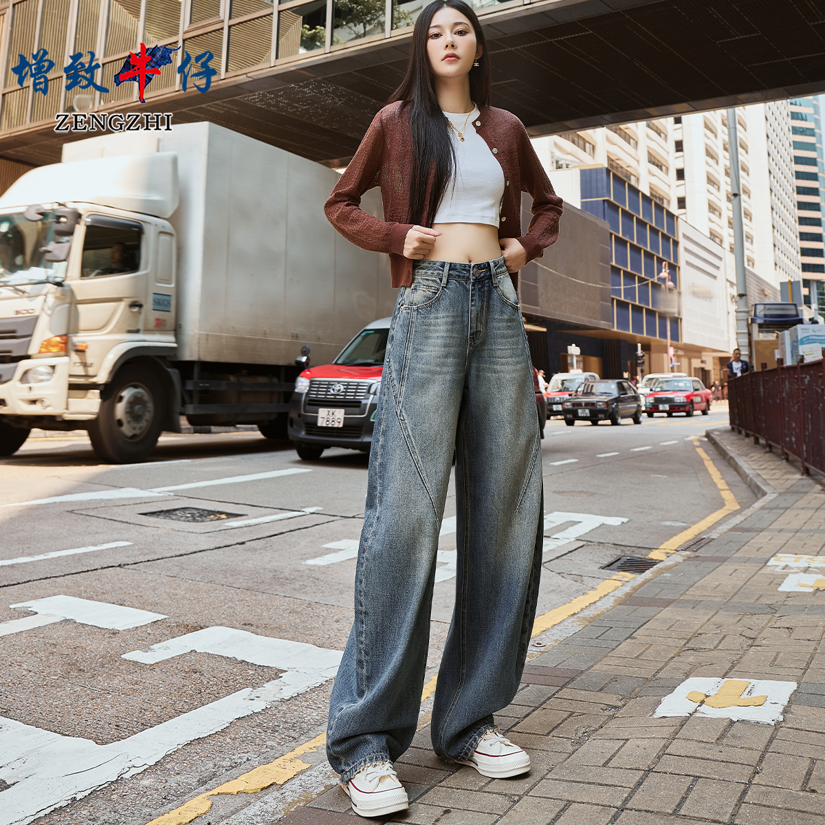 【水雾蓝】秋冬新款加绒美式复古高腰显瘦女窄版弯刀牛仔裤Z0211