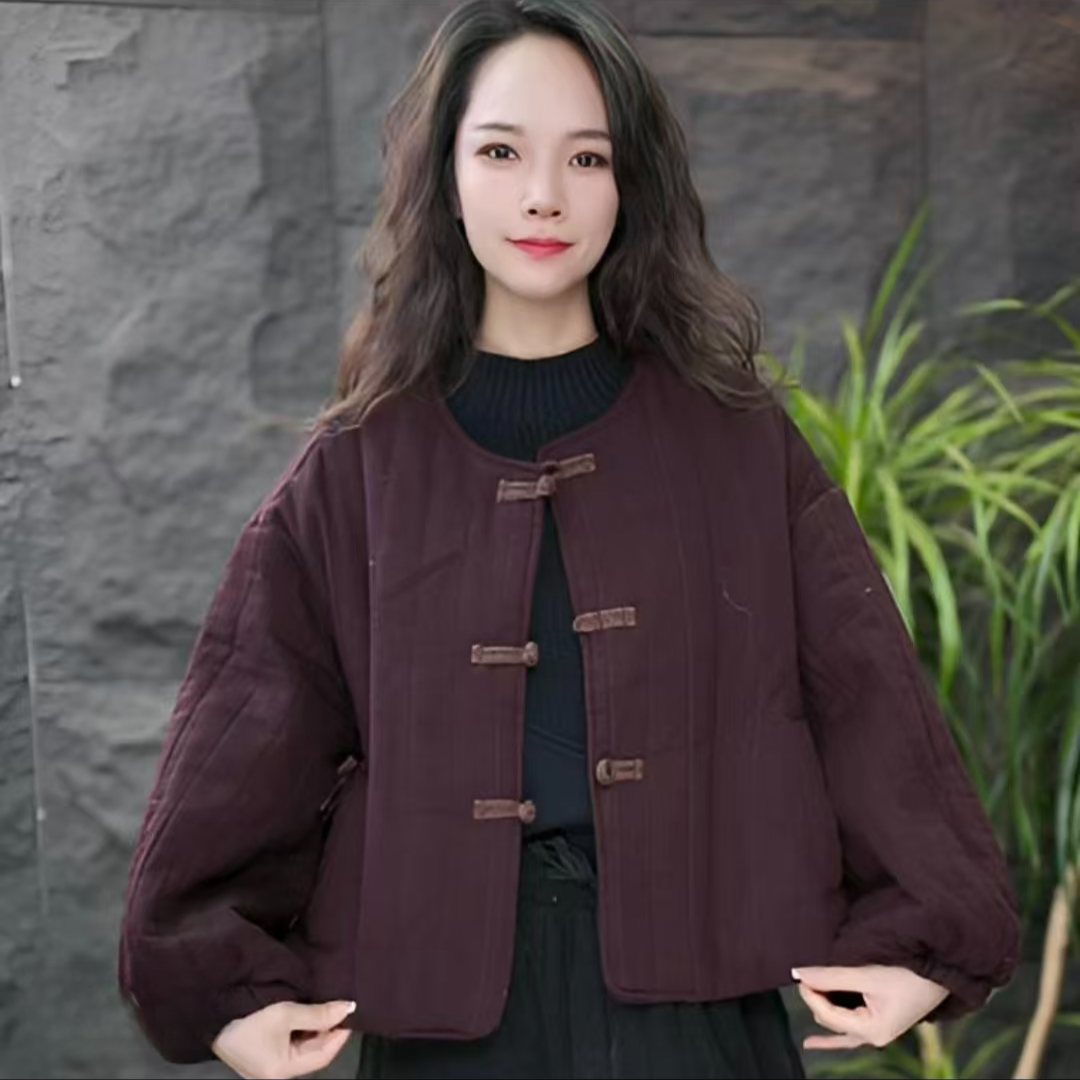 JJ【灯笼袖棉衣】保暖收口袖拼接长袖水洗棉服棉衣圆领盘扣文艺短款