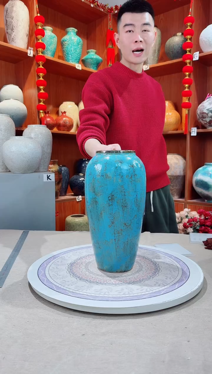 瓶复古蓝 大号 陶瓷花瓶 无花 精品 