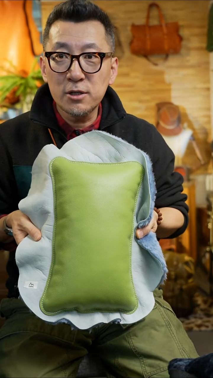 羊皮配牛皮真皮靠垫13号