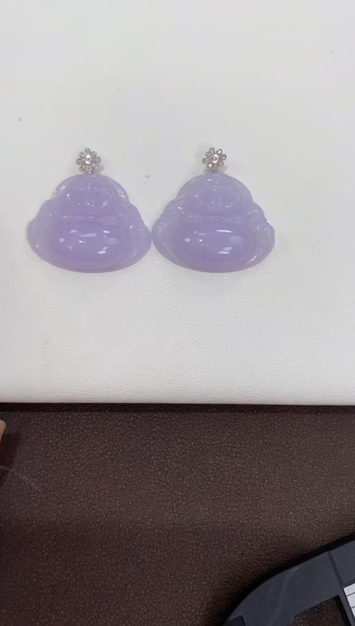 翡翠18K金镶嵌颈饰天然缅甸a货冰紫佛多样性发其一