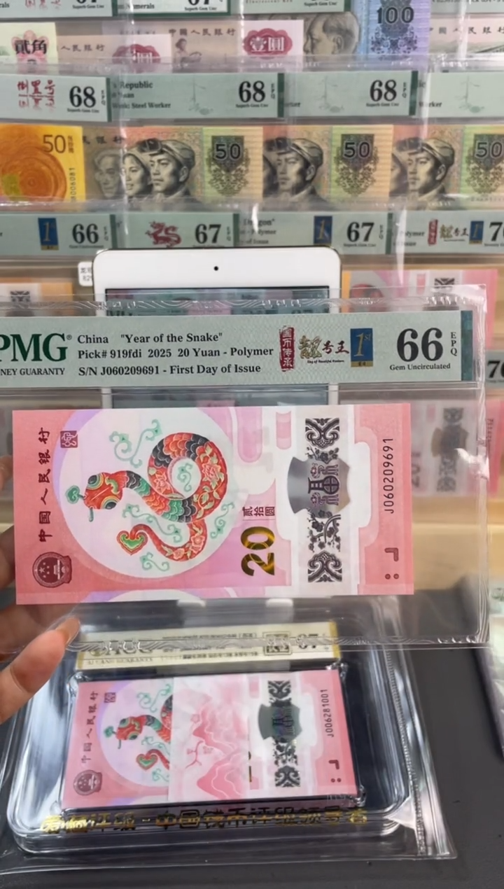 【闪购商品】塑料蛇钞靓号四标合一首日PMG66分尾691