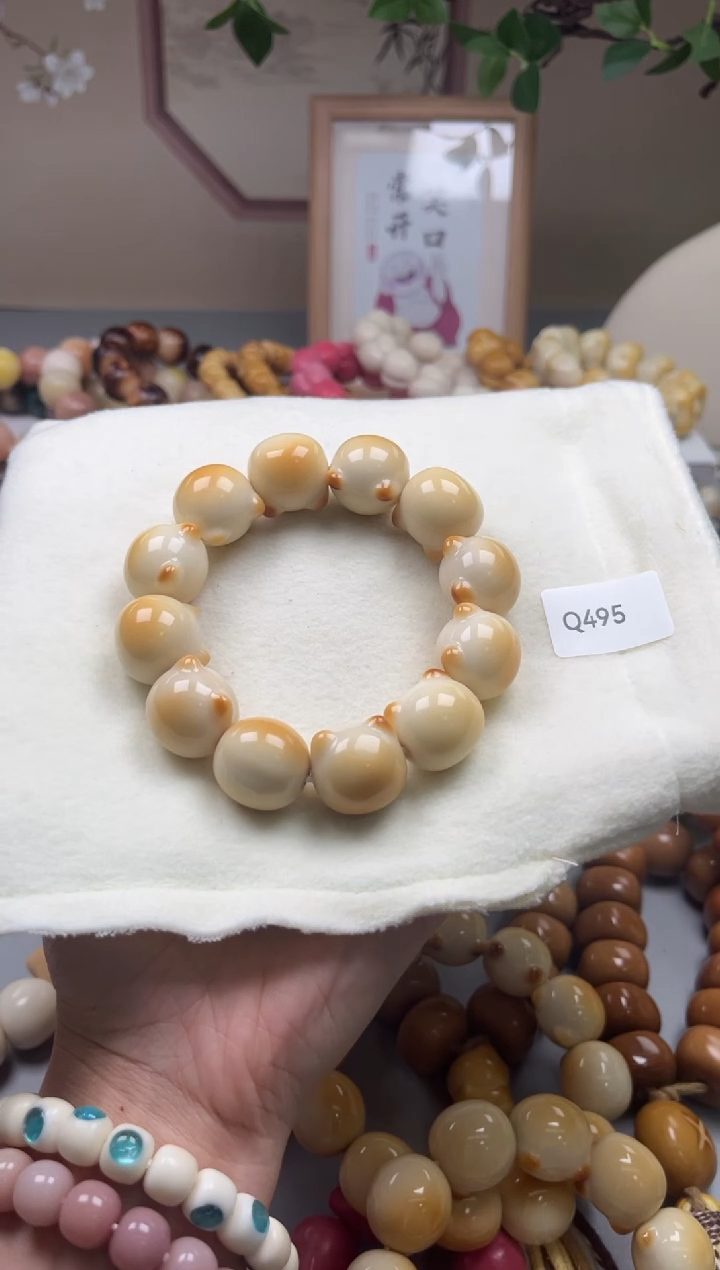 手串菩提根/象牙果盐****?Q495牙果猫头21mm一串通货
