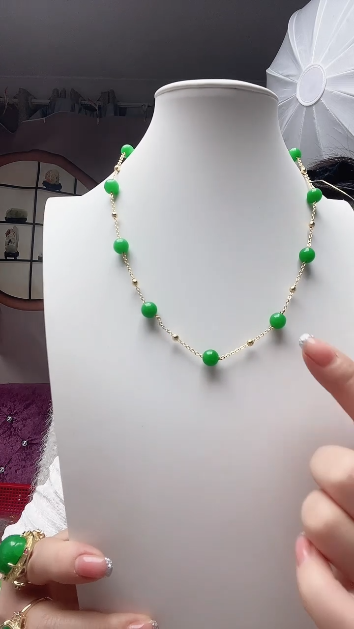 【闪购商品】翡翠颈饰14K金镶嵌满天星项链