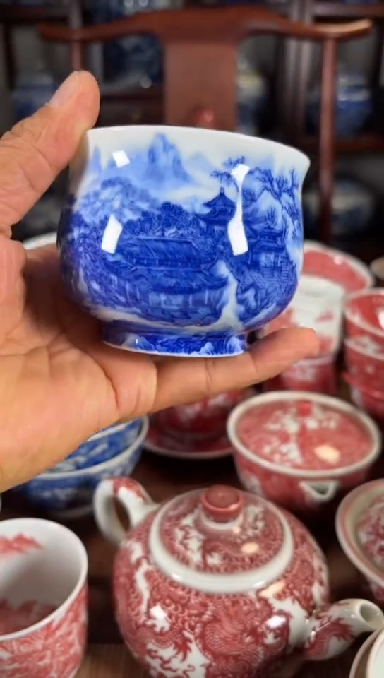 柴窑青花黄鹤楼杯杯