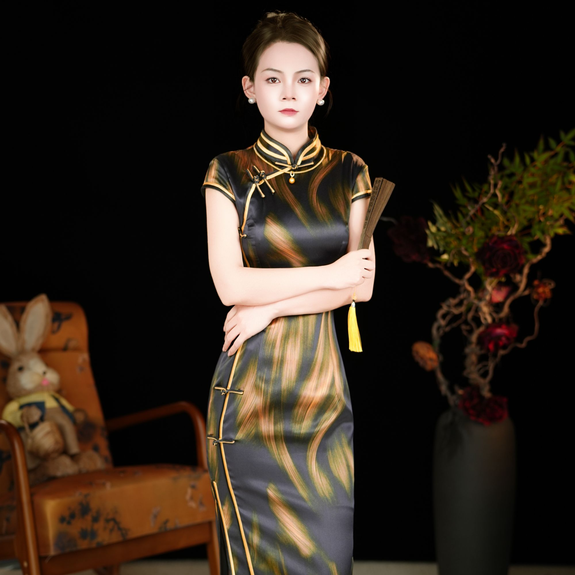 旷美旗韵浮生若梦 国风新款时尚修身桑蚕丝旗袍长款显瘦高贵直播