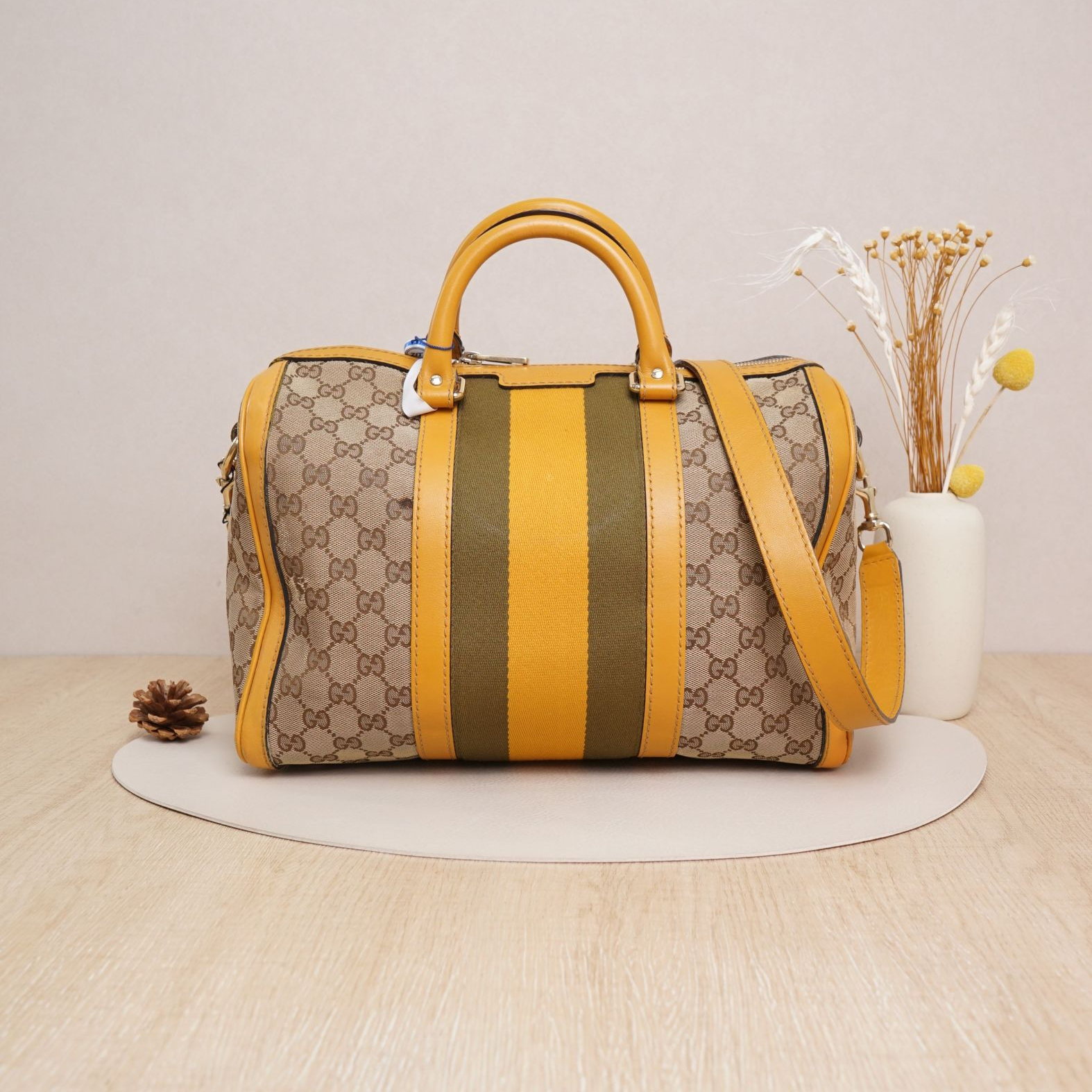 95新 GUCCI/古驰 古驰中古波士顿黄色帆布/DS044188