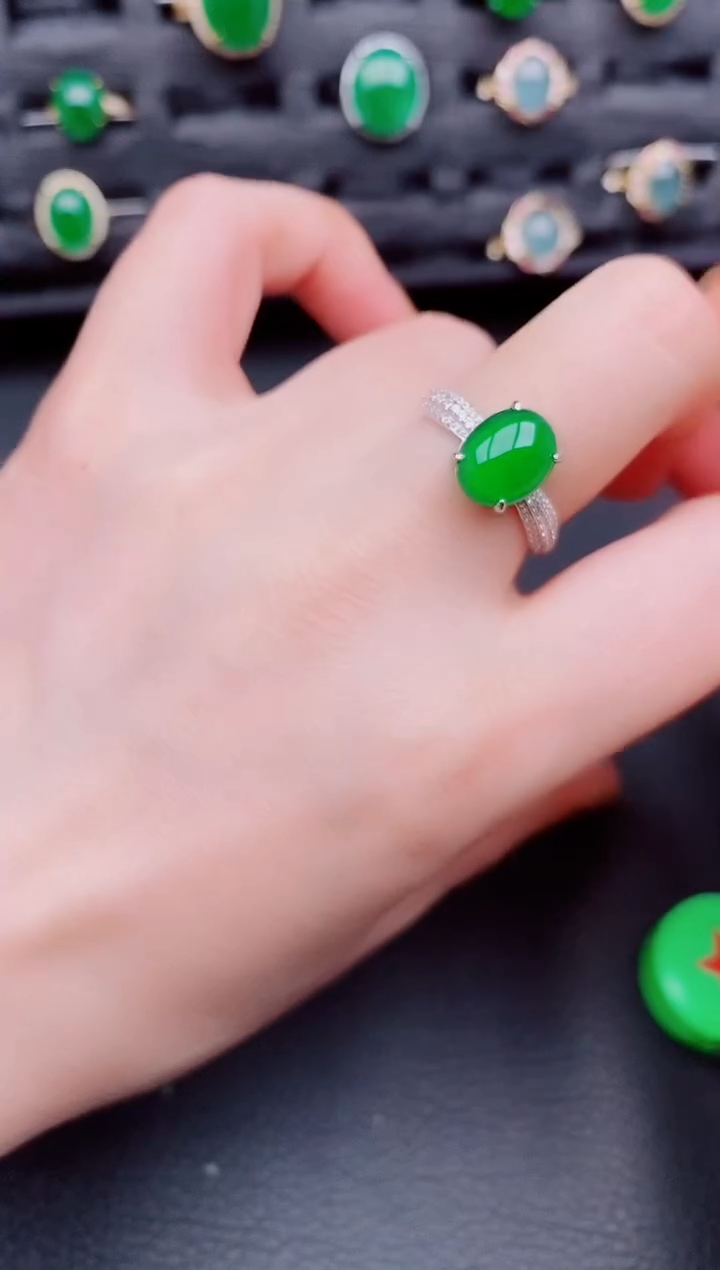 【闪购商品】翡翠戒指银S925镶嵌天然a货翡翠378