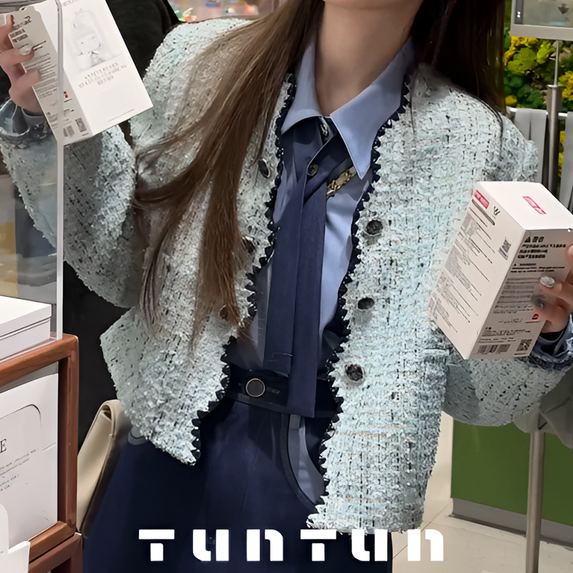 小众设计【花园餐厅】美到失语 高级蓝绿花边小香风外套设计感