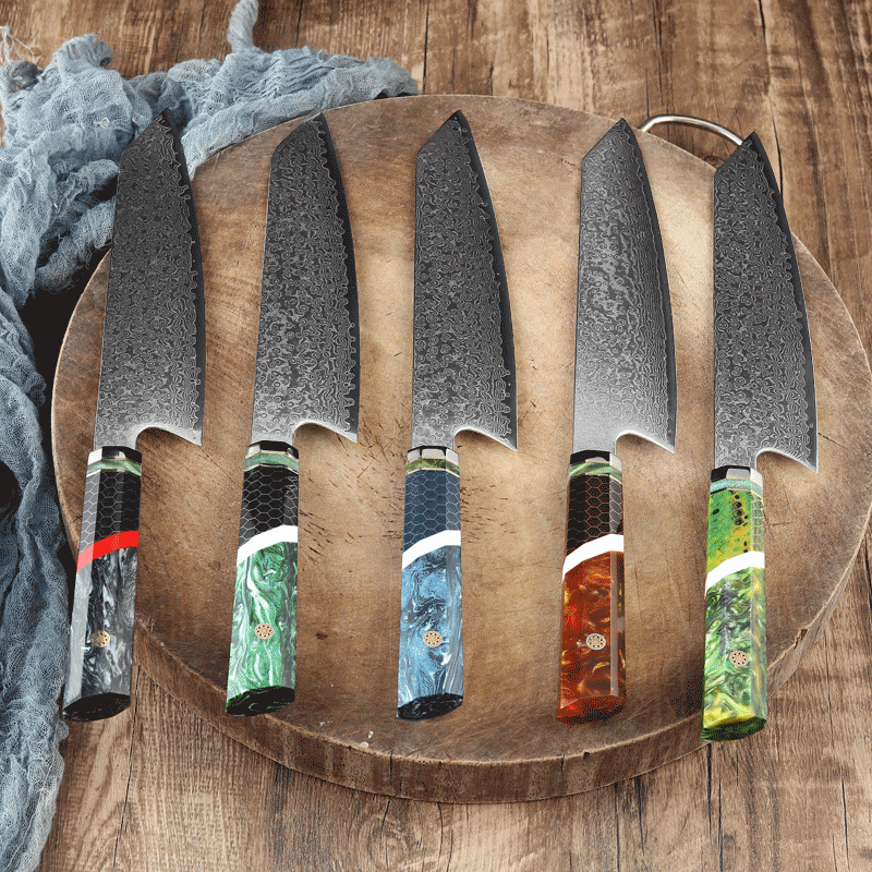 67层大马士革全手工制作家用切肉切菜手柄八角柄小刀