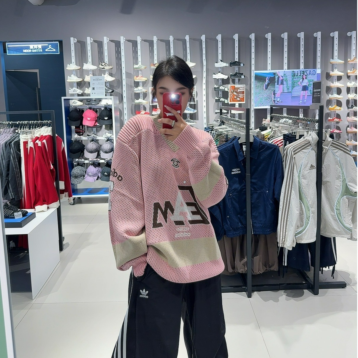 Adidas三叶草TEAM SWEATSHIRT 运动宽松V领针织衫 KF4467 KF4468